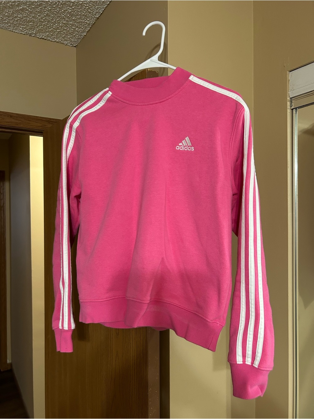 adidas Pink Crewneck Sweatshirt with White Three-Stripes
